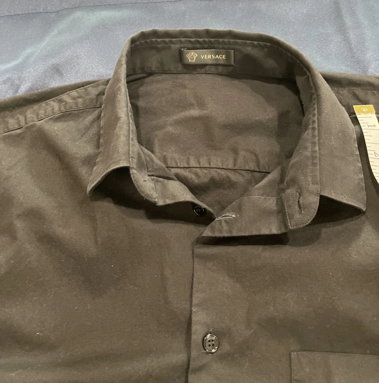 VERSACE Camicia elegante con bottoni uomo 44 large nera slim fit abbigliamento da lavoro classico