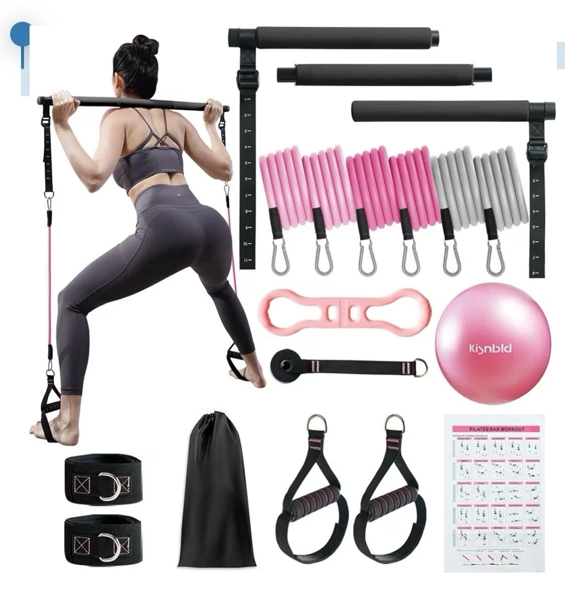 Pilates Bar Kit w/Resistance Bands Multifunctional Pilates Bar w/3 Set Exercise