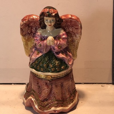 Vintage Angel Jewelry Trinket Box - 7.5'' Tall With Nice Coloring