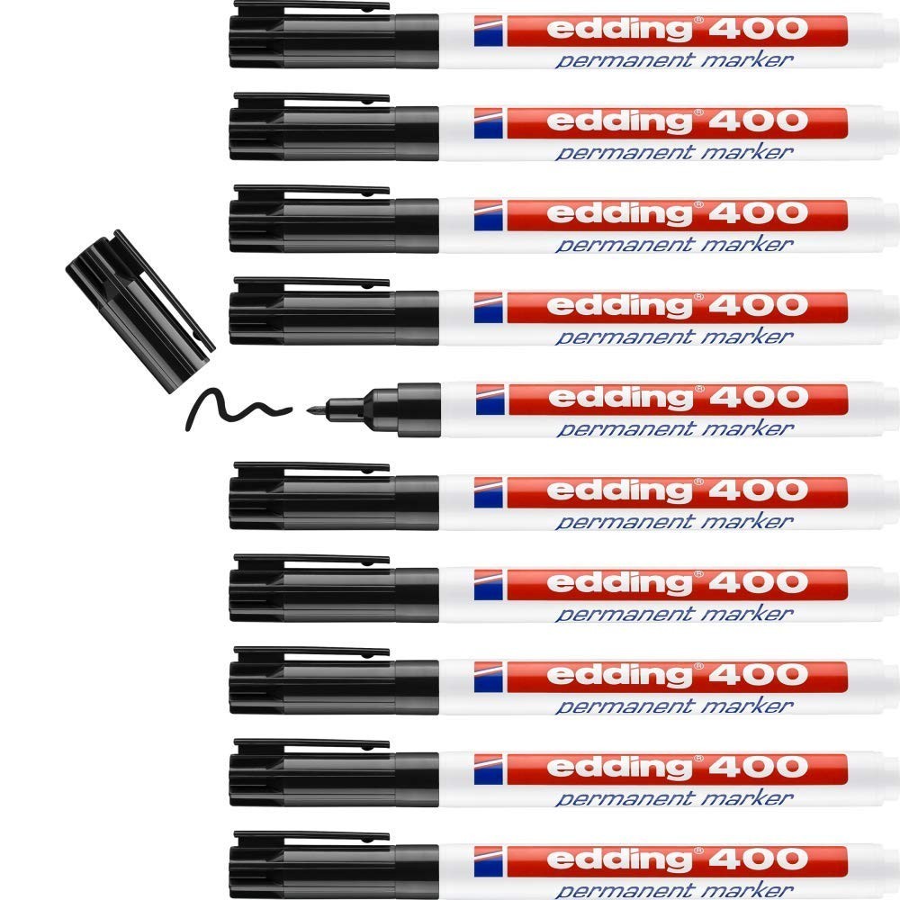 Marqueur permanent edding 400 feutre noir pointe fine 1mm pour carton et plastique