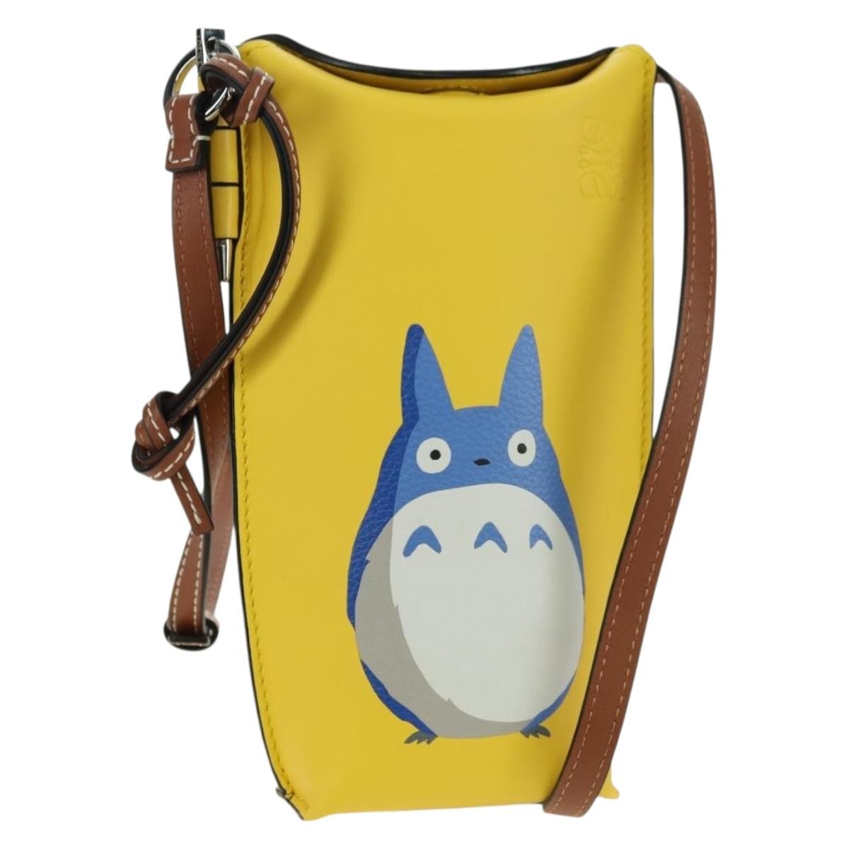 LOEWE × Studio Ghibli Gate Pocket Medium Totoro Bag Leather Yellow Auth 167...