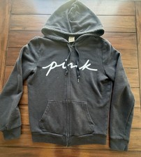 Victoria's Secret PINK Black Logo Zip-up Hoodie Sweatshirt Size XS