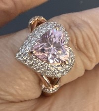 18K Rose Gold over Sterling Simulated Pink Diamond Heart Ring Valentines Sz 9
