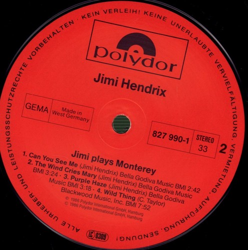 Jimi Hendrix Jimi Plays Monterey LP vinyl Germany Polydor 1986 8279901 - Picture 4 of 4