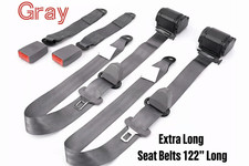 2 Retractable 3 Point Safety Gray Seat Belt Xtra Long 122 Adjustable Belt Kit 2 Retractable 3 Point Safety Gray Seat Belt Xtra Long 122 Adjustable Belt Kit