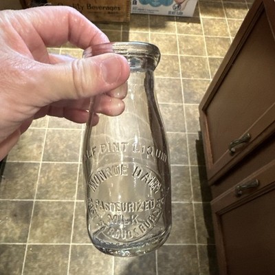 Monroe Dairy  Embossed Half Pint Milk Bottle East Stroudsburg Pennsylvania PA