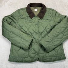 J.Crew Jacket Women's Large Quilted Barn Coat Corduroy Collar Distressed Fatigue