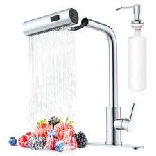 Waterfall Kitchen Faucets with Pull Down Sprayer Soap Dispenser in Chrome, Sin
