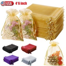 100  Golden Drawstring Organza Pouches Wedding Jewelry Candy Gift Bags 4"x6" US