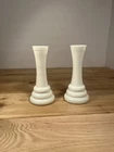 2 Vintage Milk Glass Bud Vases White Stacked Ring Beehive 6” By Randall White