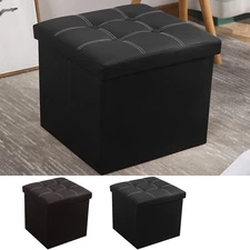 15" Home Storage Ottoman Cube Faux Leather Fabric Footrest Chest Stools Poufs
