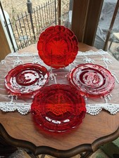 4 Vintage Fostoria Argus Ruby 8 Inch Luncheon Salad Dessert Plates ..Pristine