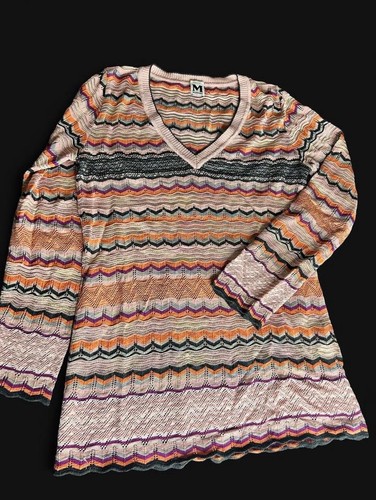 Missoni Signature Zigzag Chevron Pattern Luxury Rich Earth Tones V Neck Sweater