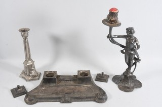 J17V93 Art Nouveau desk set & 2 candlesticks including figural around 1900