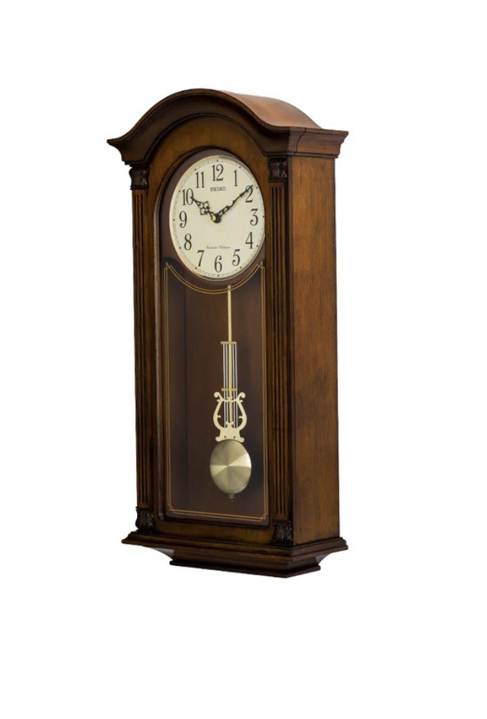 SEIKO Clock ヴィンテージ置時計 ブラウン Seiko QXH066BLH New Pendulum Wall Clock, Arched, Brown, Dual Chime