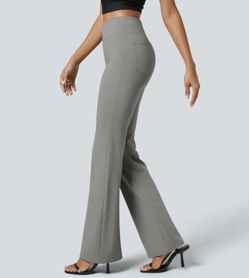 Halara Flex High Waisted Back Pocket Slight Flare Work Pants Chimera Gray Medium