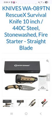 With Armour RescueX Survival Knife 10in 440C Steel Stonewashed Fire Starter