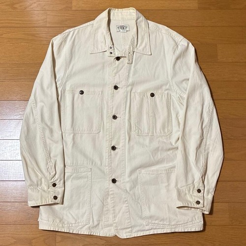 RRL, DOUBLE RL 90s Ralph Lauren Ecru Chore Coat Coverall Metal Laurel L From Japan