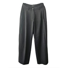 Nili Lotan Black Pleated Wide-Leg Dress Pants Women's Size 4 Mid-Rise Trousers