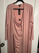Boohoo Maternity Duster & Cowl Neck Ruched Midi Dress Set Dusty Rose US 12 NWT