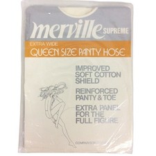 Merville Supreme Queen Size Extra Wide Pantyhose White Reinforced Toe Vintage
