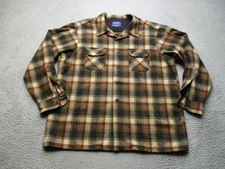 Pendleton Jacket Mens 2XL Brown Green Plaid Board Shirt Jac Wool USA Virgin