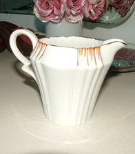 White Milk Jug Prince Albert Crown China Art Deco Orange Gold design rare colour