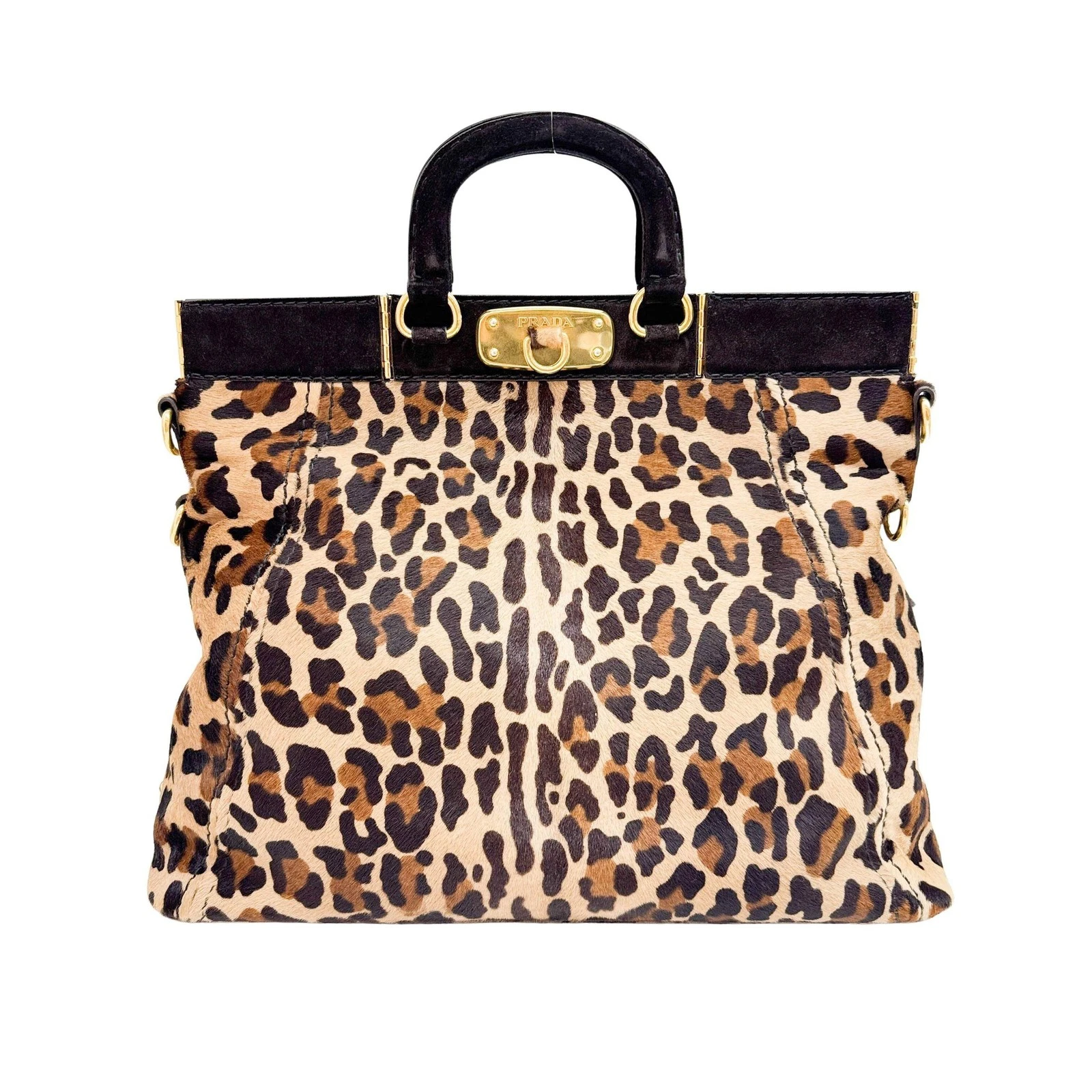 Prada — PRADA Brown Leopard Print Pony Hair Two Way Bag