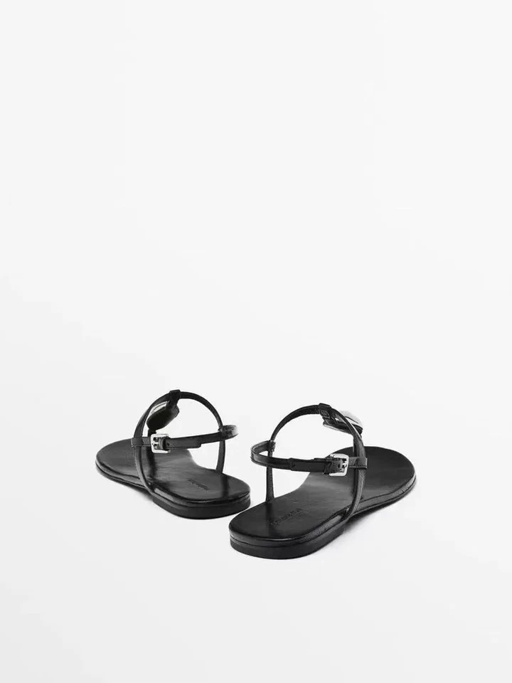 Massimo Dutti Women's Suede Sandals Buckle Strap Flat Slingback Sandals - Image 3 of 4