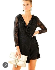Lilly Pulitzer Tiki Romper - Black Lace & Ruffles - Size Medium - Lace Sleeves