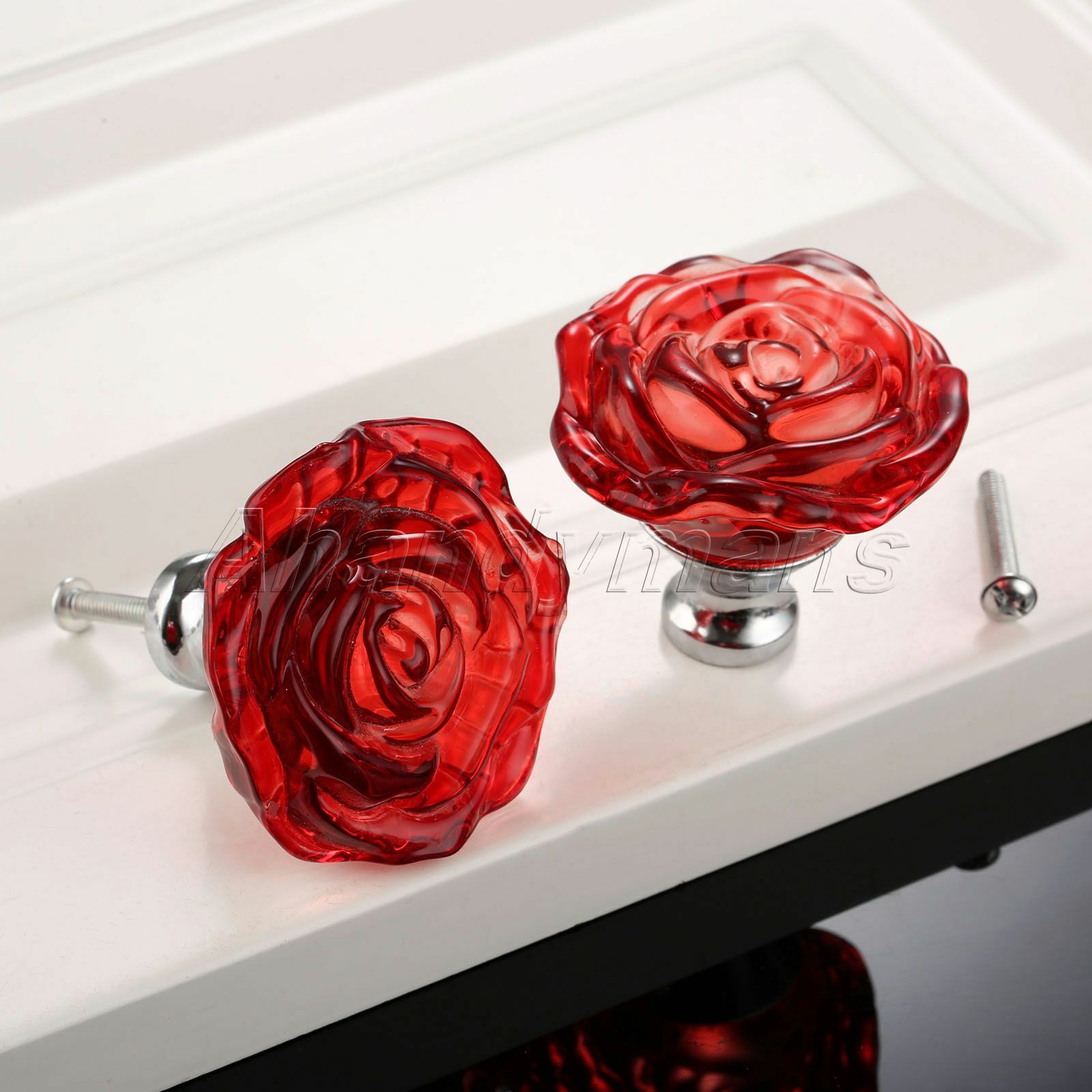 Exquisite Rose Crystal Glass Door Knob Kitchen Drawer Handle
