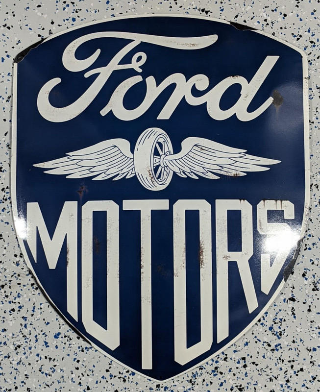 Ford Motors Classic Blue Distressed Vintage Shield HUGE Metal Sign ~ 24 Inches!