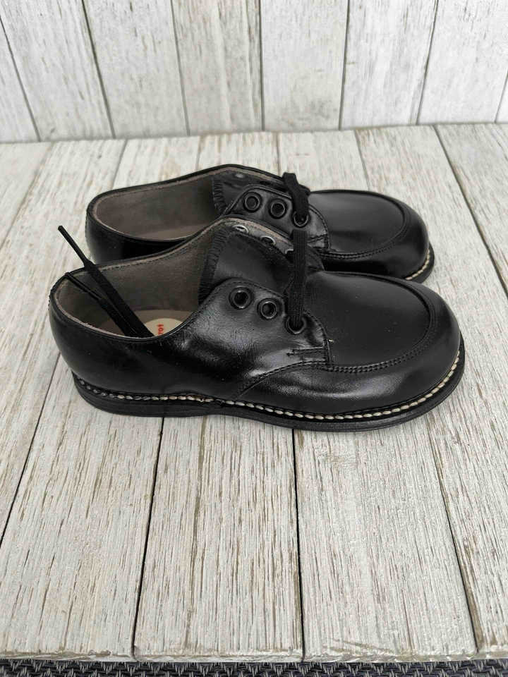 Zapatos Oxford de cuero negro vintage para niños - niño pequeño talla 6 años 50-60 nuevos de Lote Antiguo Foto 2 de 4