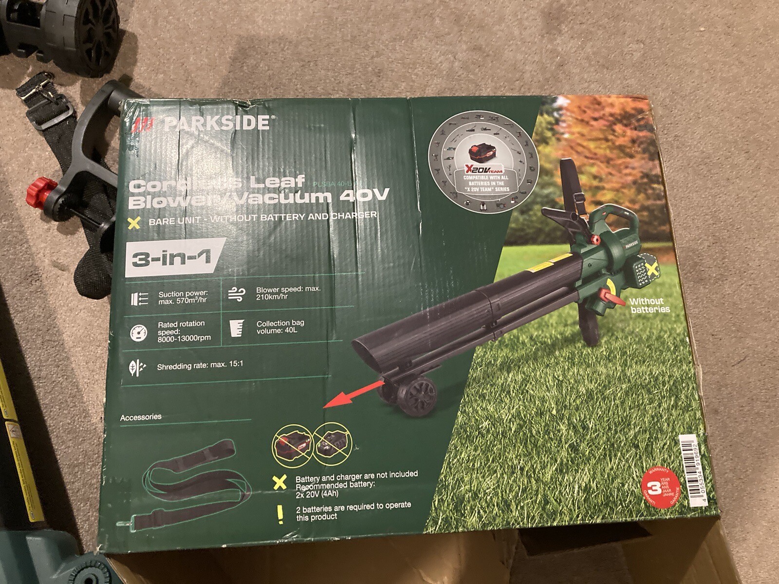 PARKSIDE CORDLESS LEAF BLOWER/VACUUM PLSBA 40Li A1 eBay