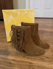 Yellow Box  Leather Fringe Ankle Booties 10 M   CHESTNUT Boho Women’s Boots