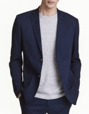 H M Slim Fit Navy Blue Blazer Mens Wool Blend NEW Sz 38R