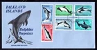 FALKLAND ISLANDS DOLPHINS & PORPOISES COMPLETE SET  CACHET 1980 FDC   UNADDR