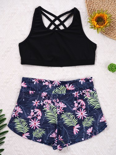 DE iEFiEL Kinder Mädchen Tankini Set Bikini Crop Top Tank Top Shorts Badeanzug - Picture 34 of 88