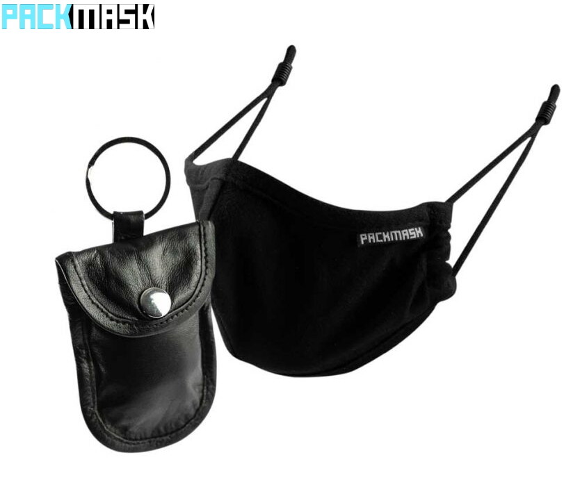 PACKMASK ESSENTIALS FACE MASK COVERING & LEATHER CARRY CASE PREMIUM QUALITY MASK