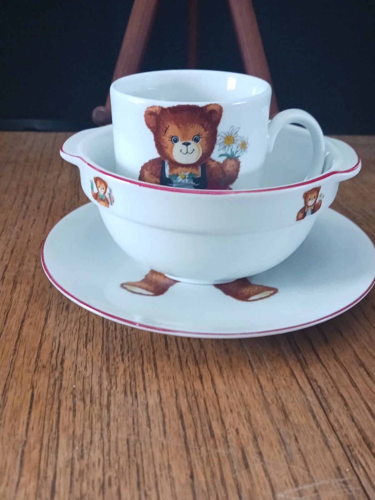 Reutter West Germany Children's Bear Porcelain Set Dish Cup Bowl Plate