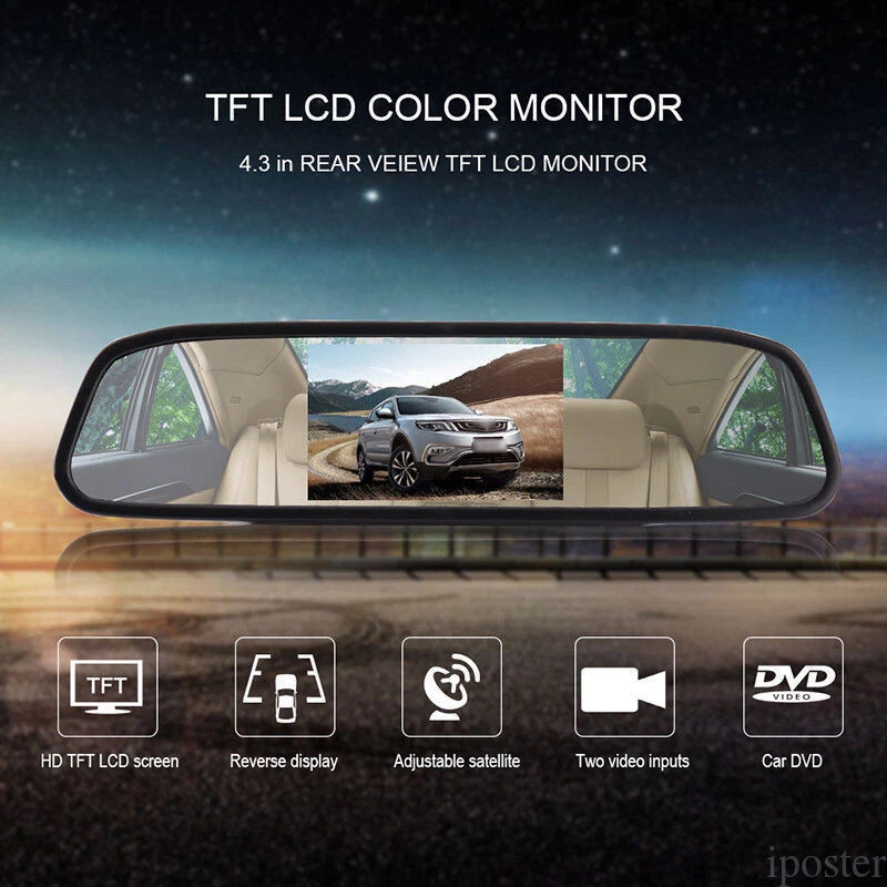 HD Car Rear View Backup Camera Parking Security Night Vision 4.3" Mirror Monitor - Image 2 of 4