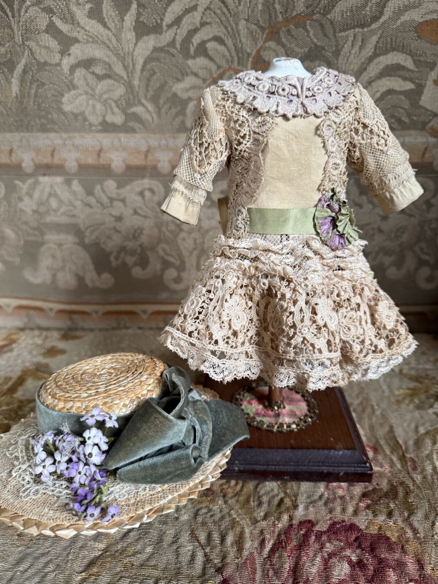 Antique French Doll Dress + Hat. Doll size 15,7" | eBay