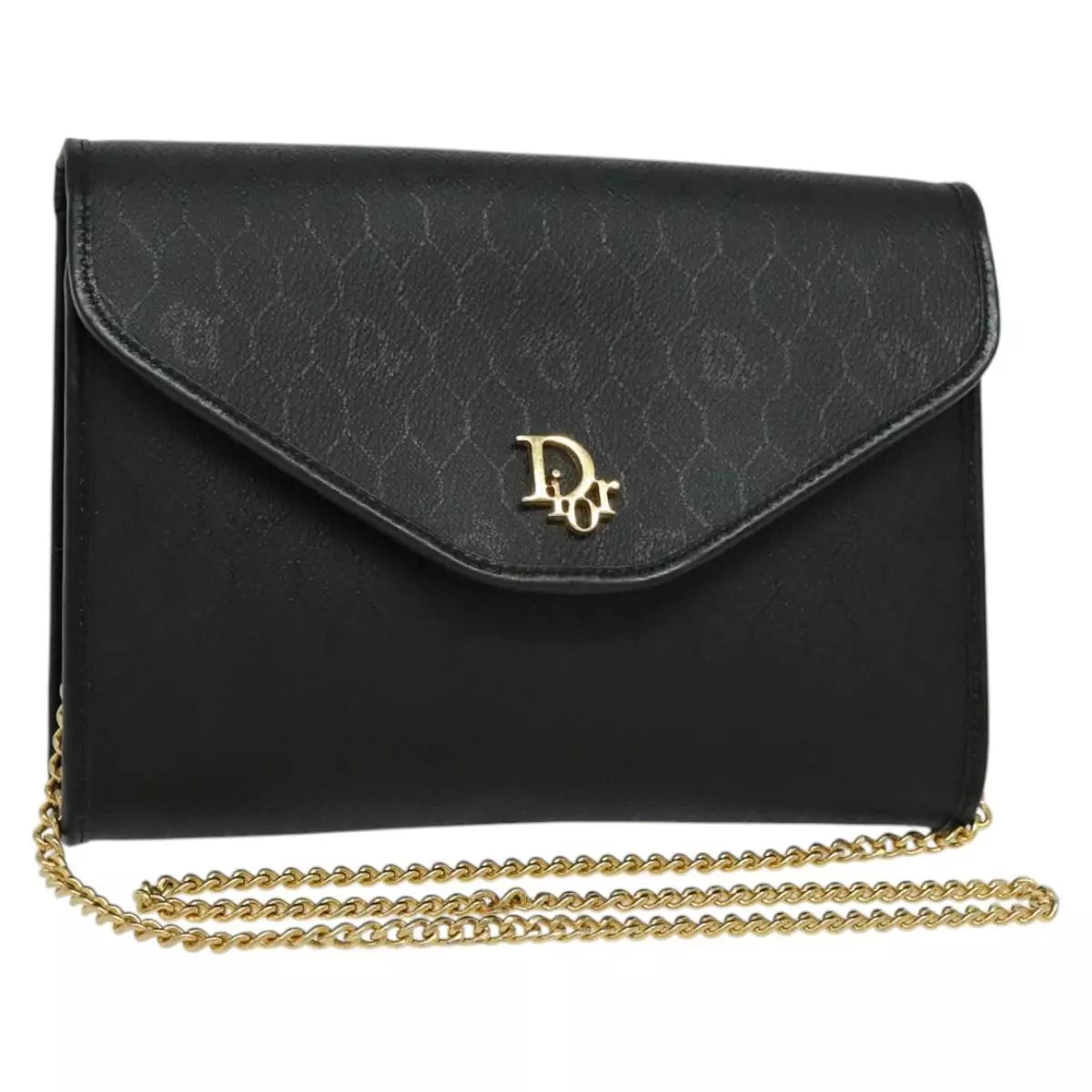 Christian Dior sac à bandoulière chaîne toile nid d'abeille PVC noir or authentique MY098