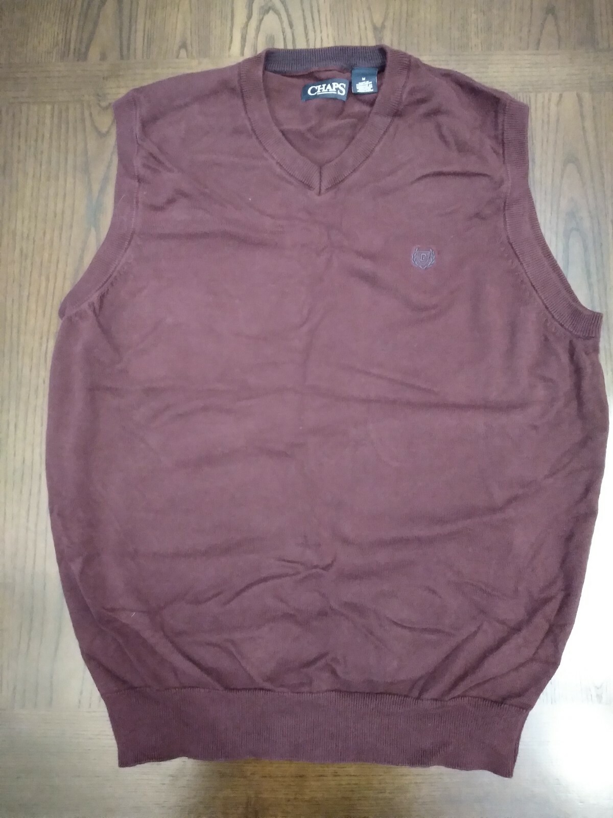Chaps Mens Sweater Vest V Neck Maroon 