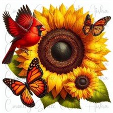 Sublimation Transfer Cardinal Sunflower Ready To Press Heat Transfer