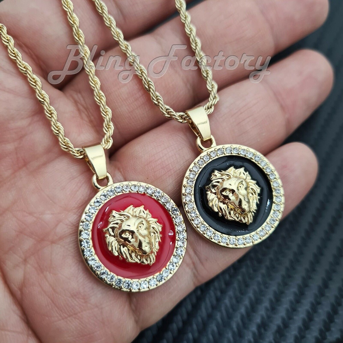 Iced Cubic Zirconia Lion Head Medal Pendant 24