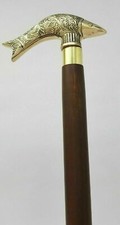 Victorian Walking Wooden Stick Nautical Brass fish Designer Handle Cane self Use