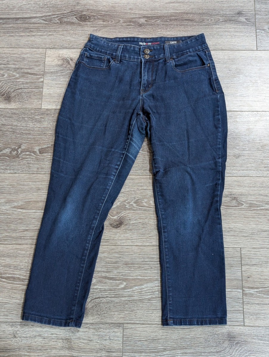 Style Co Women Jean Blue Cotton Blend Mid Rise Straight Capri