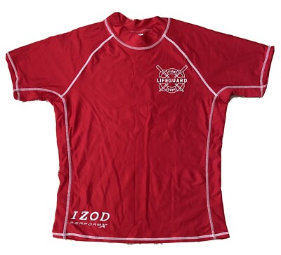 Fire Dept. Lifeguard short sleeve red surf rash guard tight fit Women s Size L