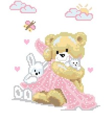 SCHEMA PUNTO CROCE NASCITA ORSETTO CUORE TEDDY BEARS RABBIT CAT CROSS STITCH DMC